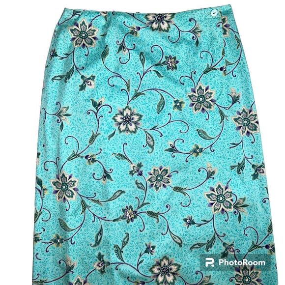Talbots Stretch Cotton Maxi Wrap Skirt Turquoise Tropical Floral Size 12 NWOT - Picture 4 of 11